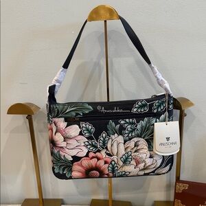 Anuschka Black Floral Shoulder Bag